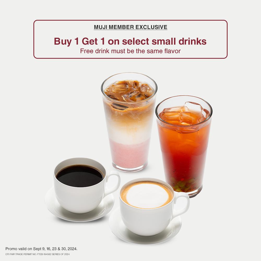 MUJI Member Exclusive Promo: Buy 1 Get 1 on Select Small Drinks Every Monday in September 2024!